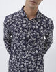 Marineblaues Herrenhemd im SLIM-Fit mit Blumenprint-1
