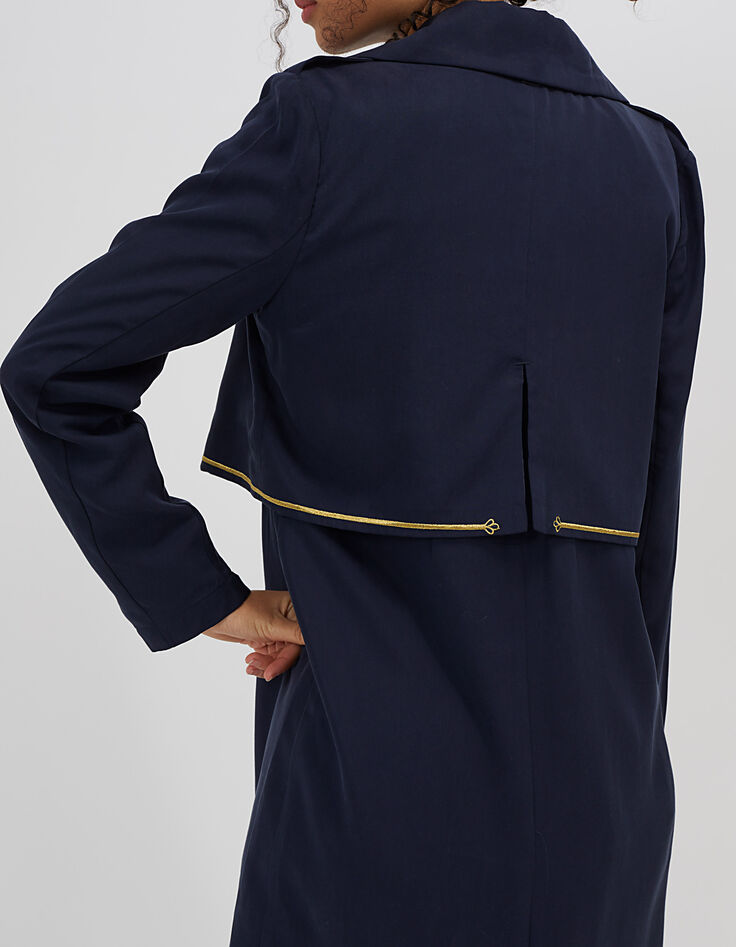 I.Code navy trench coat, gold embroidery-5