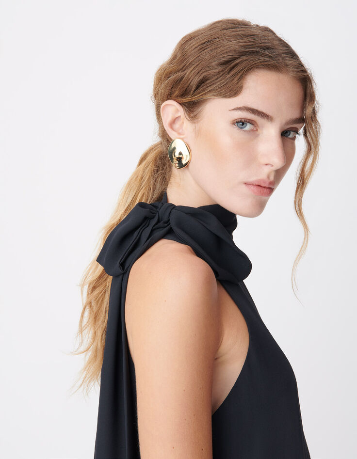 Women's navy long dress with fixed scarf-5