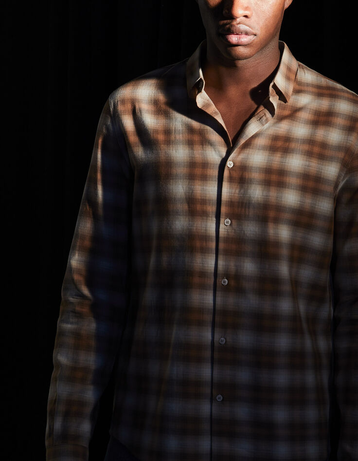 Chemise REGULAR camel motif carreaux Homme-4