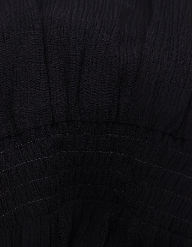 Schwarzes Kleid für Damen mit Falten und Knöpfen-8
