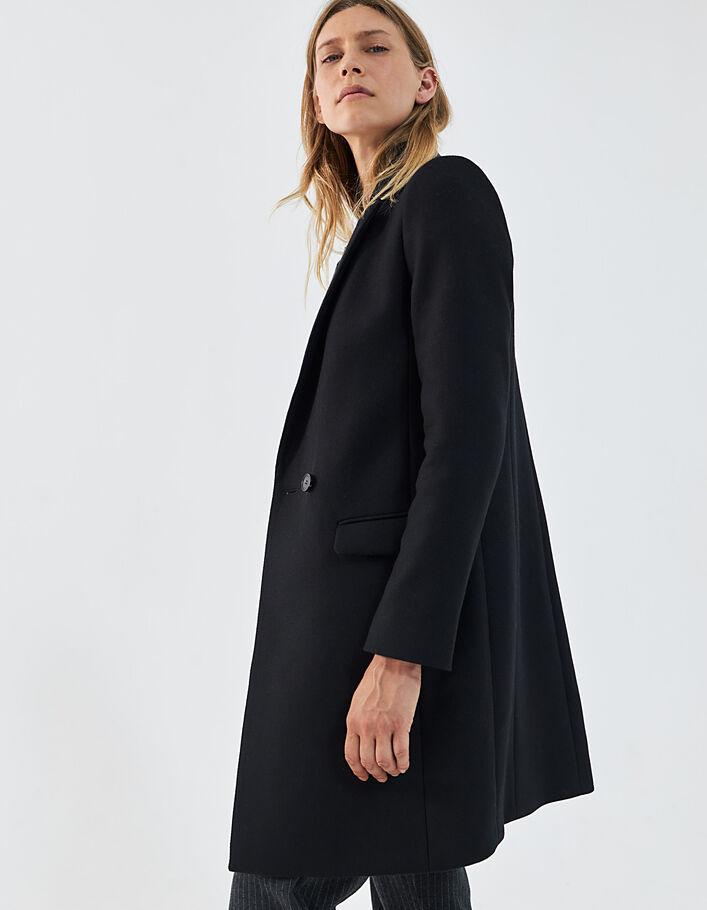 Women’s black wool-rich double-collar city coat-1