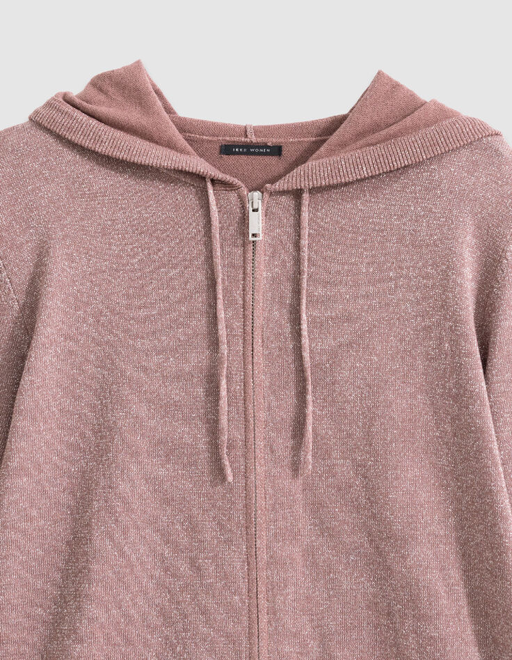 Cardigan capuche bordeaux tricot lurex chevrons dos Femme-6