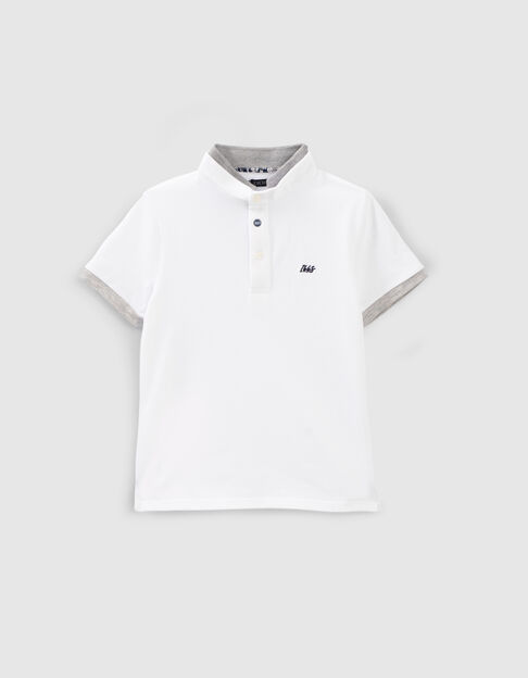 Boys’ white polo shirt with grey ribbed collar