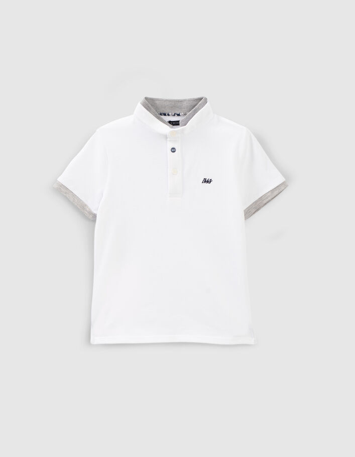 Boys’ white polo shirt with grey ribbed collar - IKKS