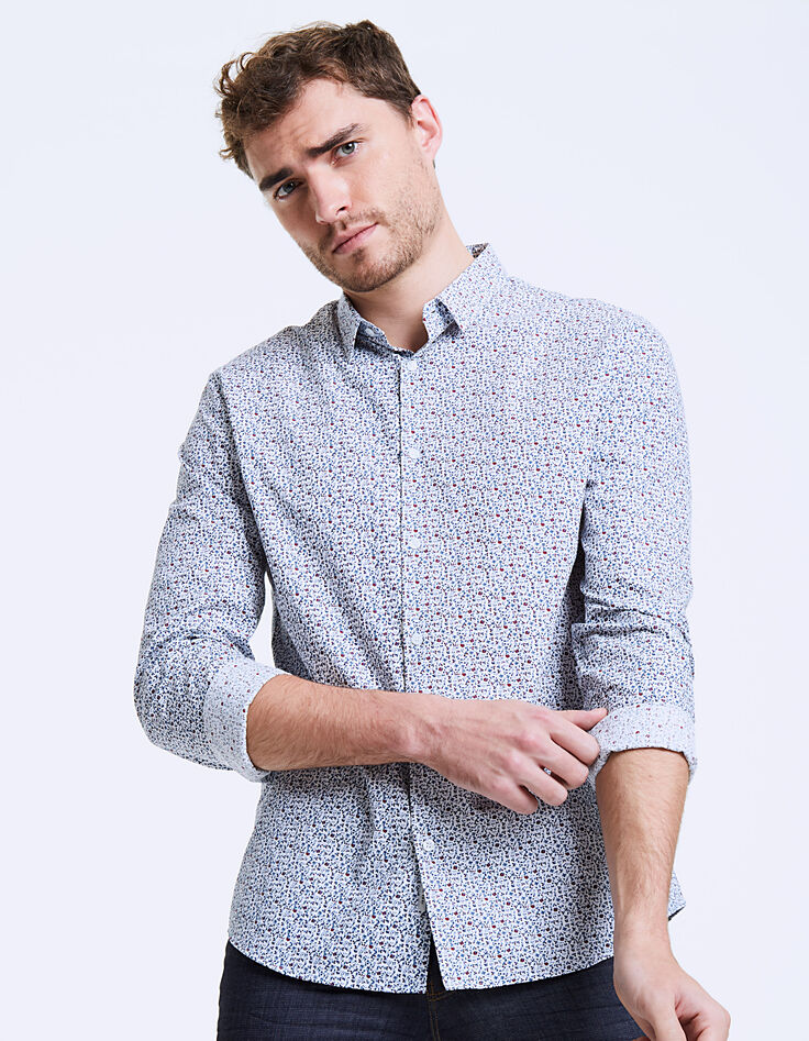 Camisa slim bermellón con micro-flores Hombre-1 Camisa slim bermellón con micro-flores Hombre-1
