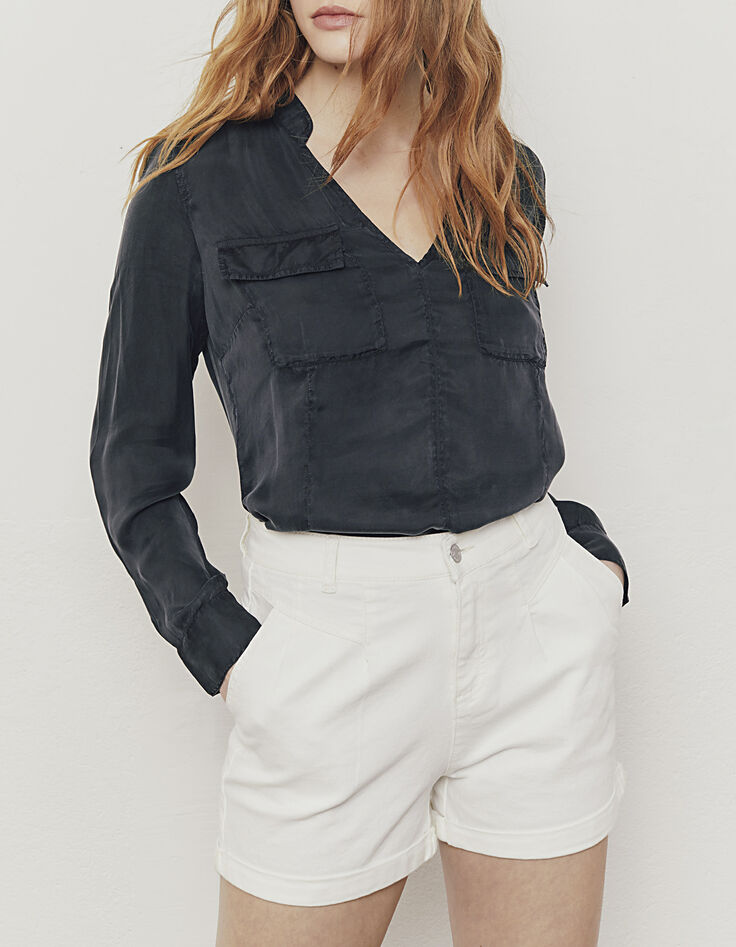 Women’s black cupro blouse with acid wash treatment-2