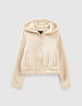 Cremewei&szlig;e M&auml;dchenstrickjacke mit Sherpafleecefutter-1