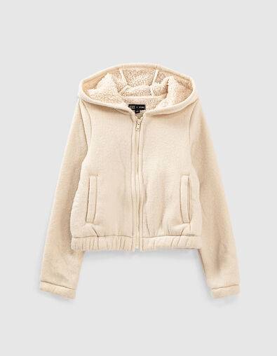 Cremewei&szlig;e M&auml;dchenstrickjacke mit Sherpafleecefutter - IKKS