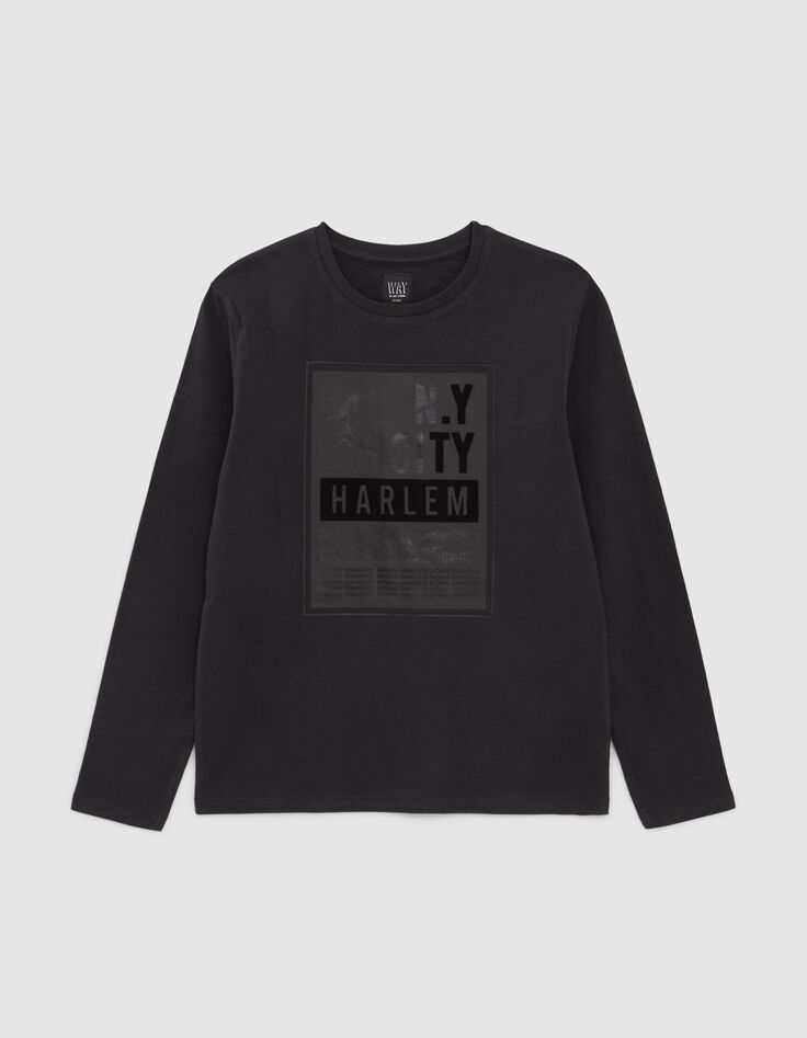 T-shirt noir bio avec cadre et message floqu&eacute;s gar&ccedil;on-1
