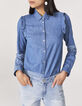 Chemise jean bio effet patch et volants aux épaules femme-2