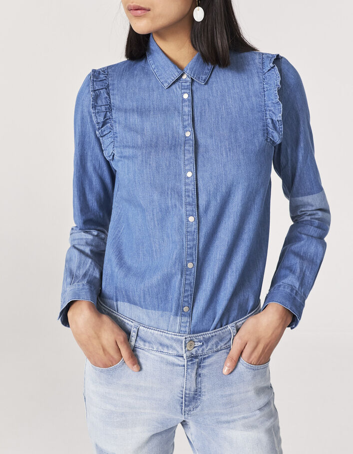 Overhemd in biojeans met patch-effect en volants dames-2