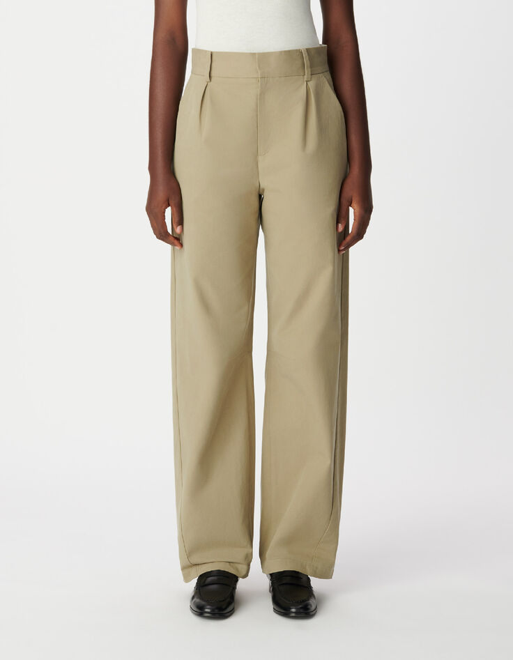 Khakifarbene Damen Ballonhose mit Abn&auml;hern-2