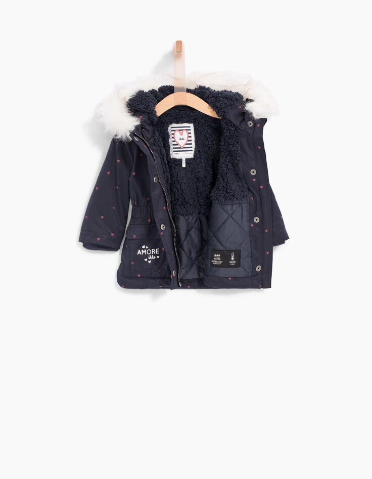 Parka marine fourrée à imprimé cœurs bébé fille-2 Parka marine fourrée à imprimé cœurs bébé fille-2