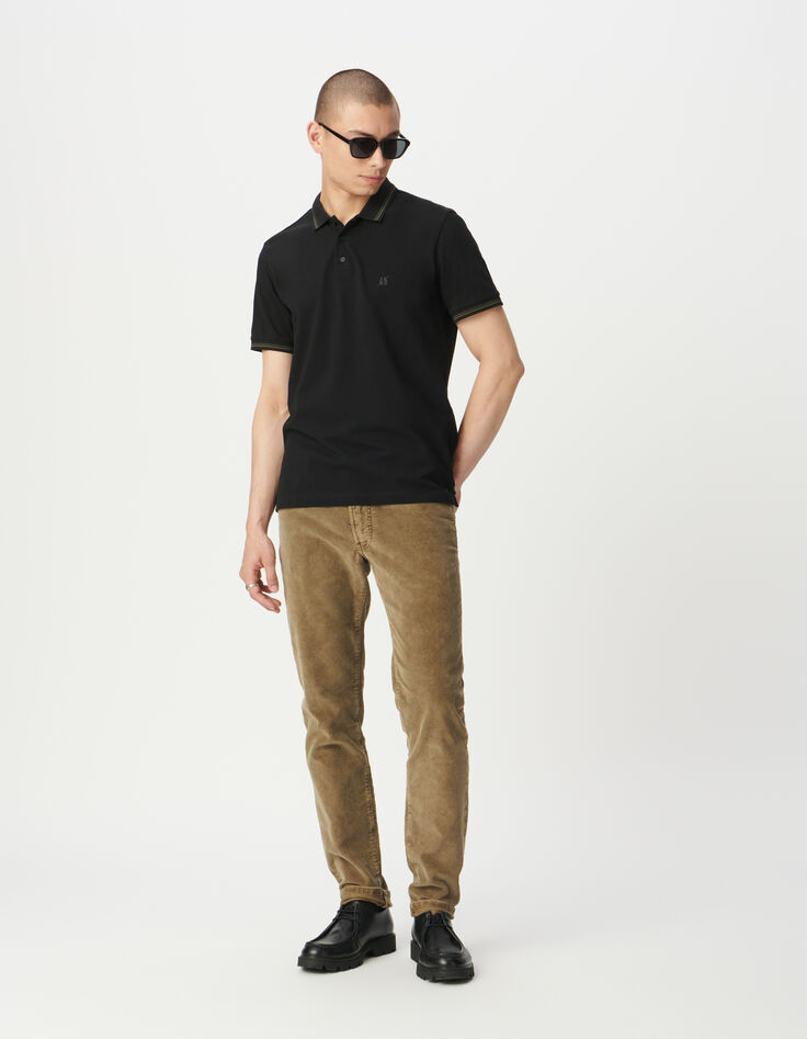 Polo manga corta negro punto piqué hombre-1 Polo manga corta negro punto piqué hombre-1
