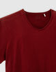 T-shirt L'Essentiel rouge foncé coton bio col V Homme-4