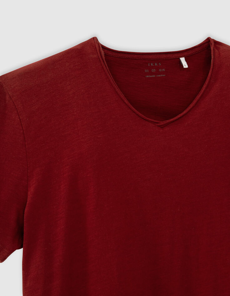 T-shirt L'Essentiel rouge foncé coton bio col V Homme-4