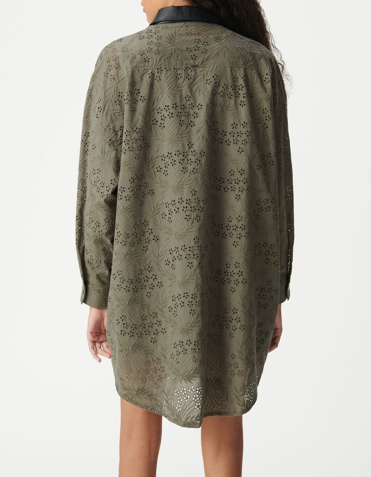 Vestido camisero caqui algod&oacute;n org&aacute;nico  Mujer-3