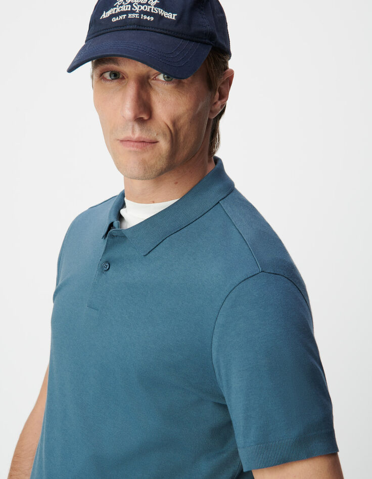 Blauwe polo katoen-modal korte mouwen Heren-3
