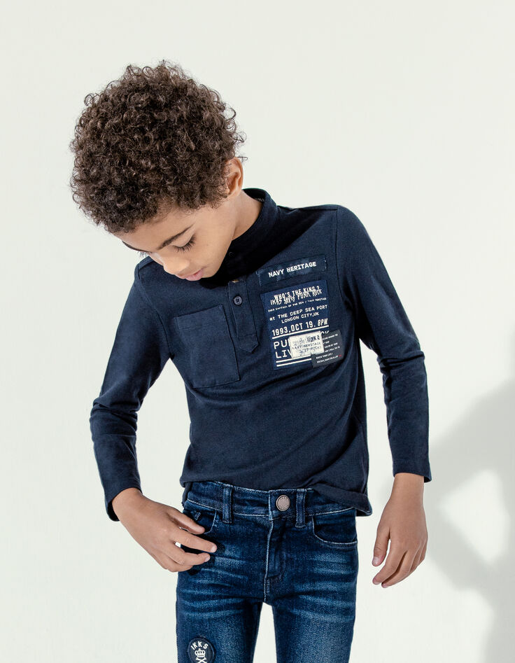 Polo navy algod&oacute;n ecol&oacute;gico con bolsillos ni&ntilde;o -1