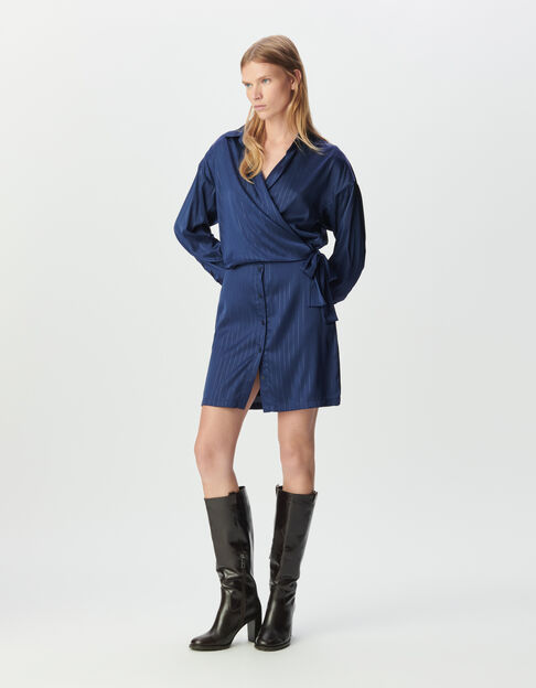 Robe chemise marine effet cache-coeur motif rayures Femme - IKKS