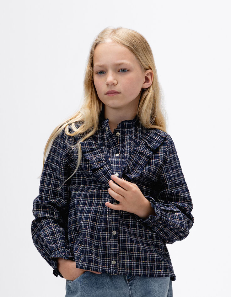 Girls’ navy check shirt-1
