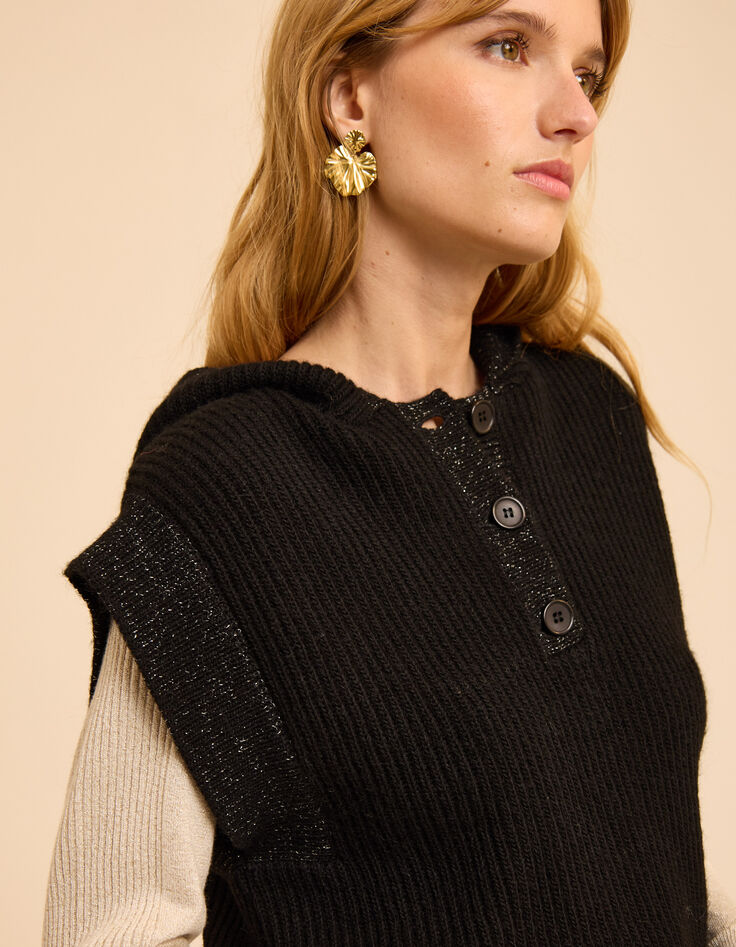 Pull &agrave; capuche noir tricot sans manches I.Code-4