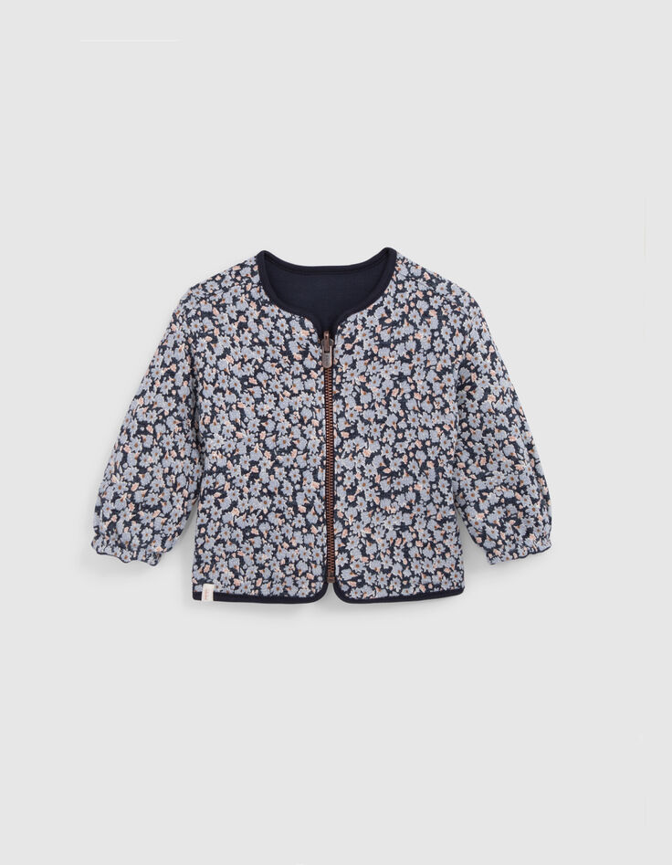 Cardigan réversible marine et fleurs bébé fille-3 Cardigan réversible marine et fleurs bébé fille-3