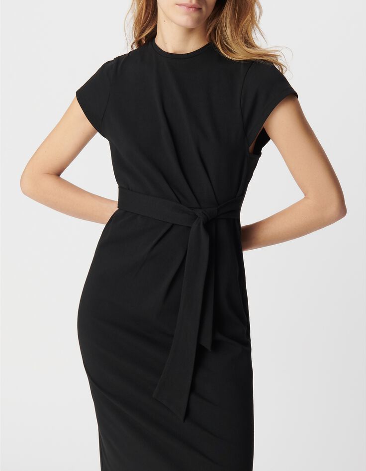 Robe midi noire &agrave; nouer c&ocirc;t&eacute; Femme-2