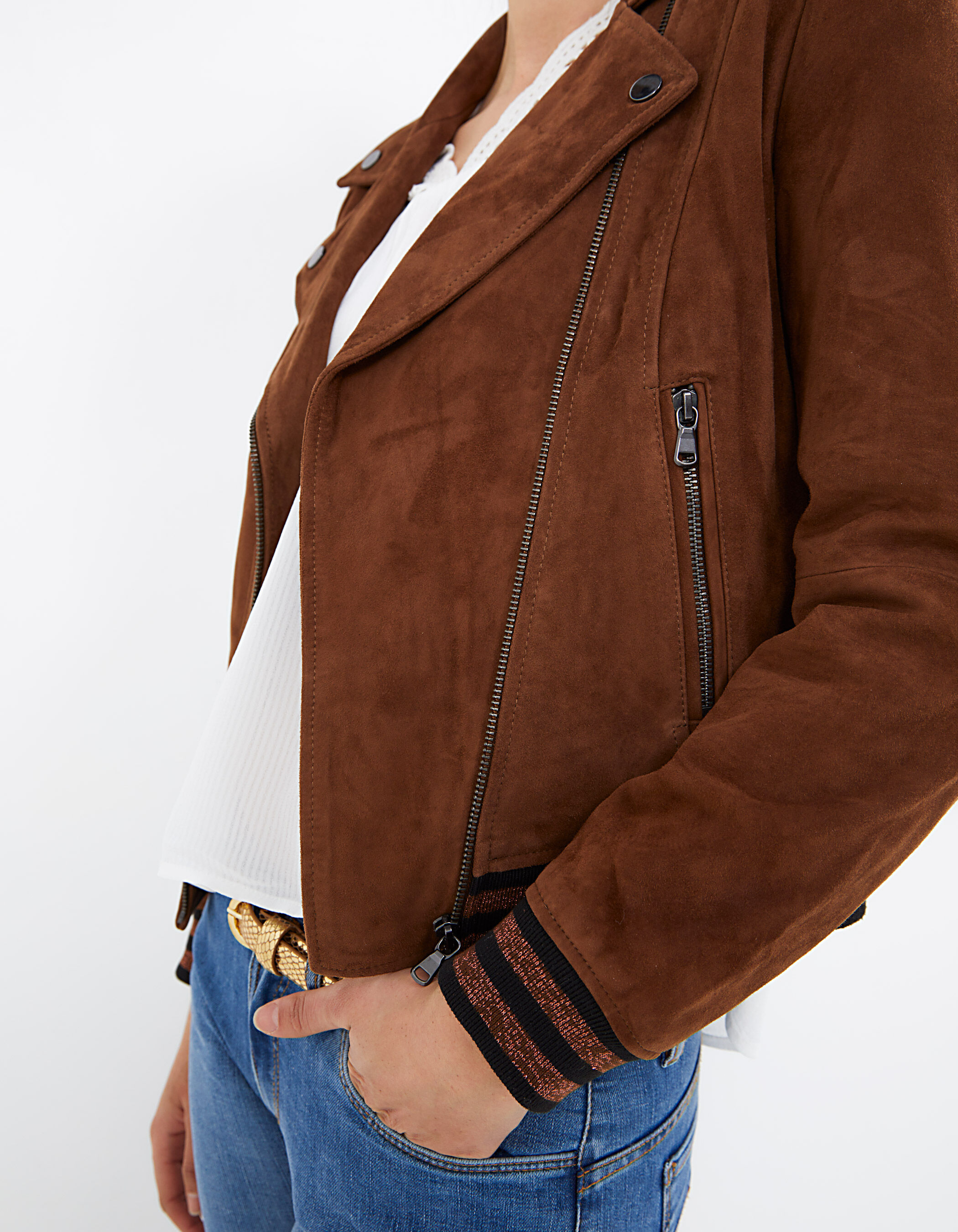 Cognac suede sales moto jacket