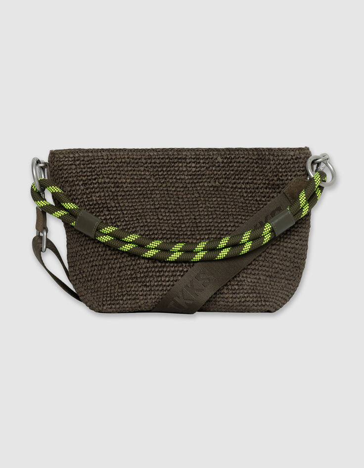 Sac seau kaki raphia tress&eacute; double anse Femme-2