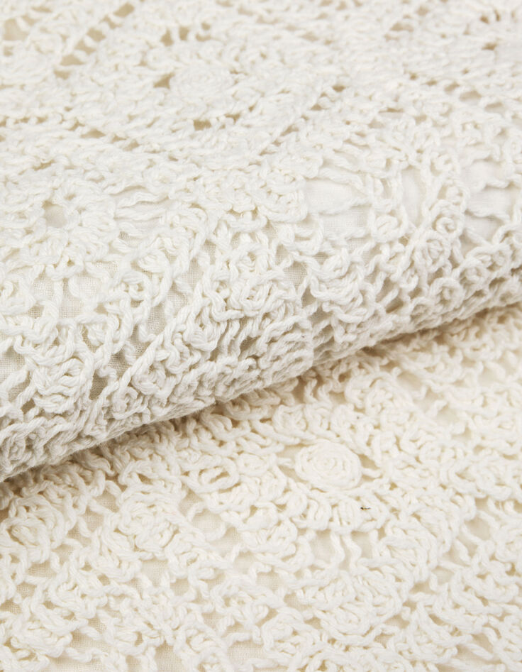 Top blanc tricot crochet col polo Femme-7