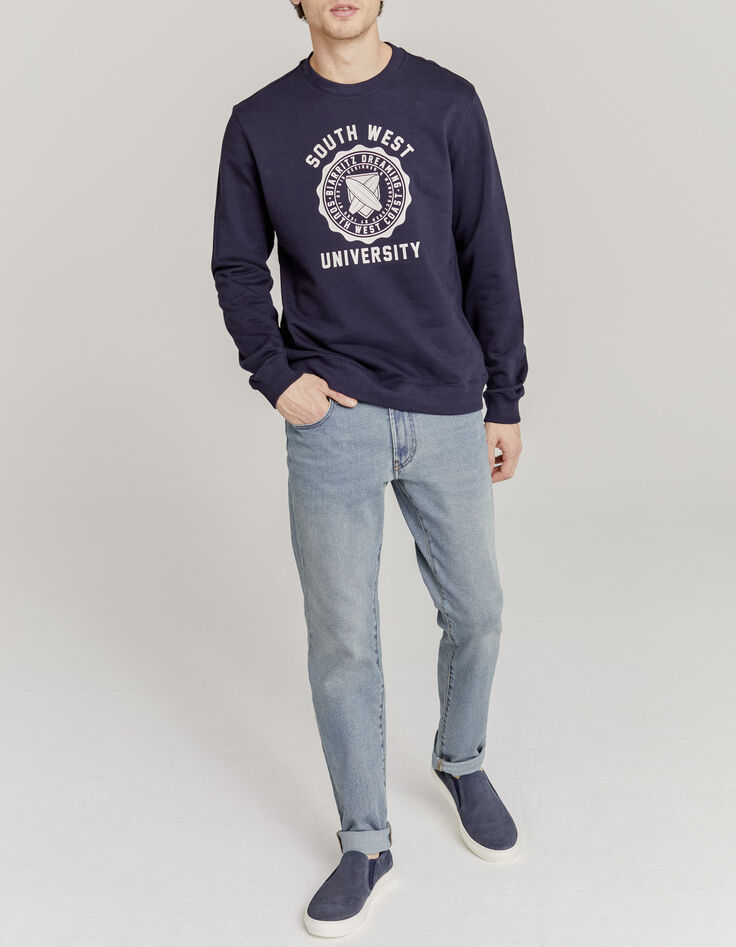 Marineblaues Herren-Sweatshirt, Wappen, Campus-Optik, Bio-6
