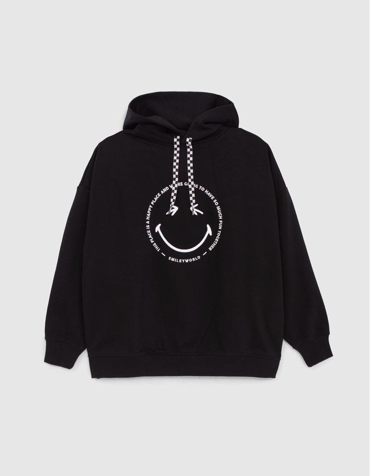 Girls’ black hoodie with white embroidered SMILEYWORLD image-7