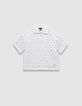 Top manches courtes blanc col polo crochet ajouré fille-4