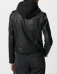 Zwart leren bikerjack met afneembare capuchon Dames-4