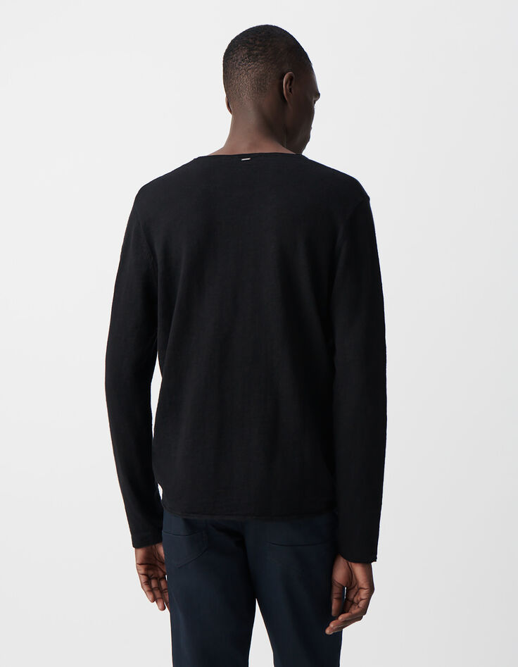 Pull noir tricot fin bords roulottés Homme-3