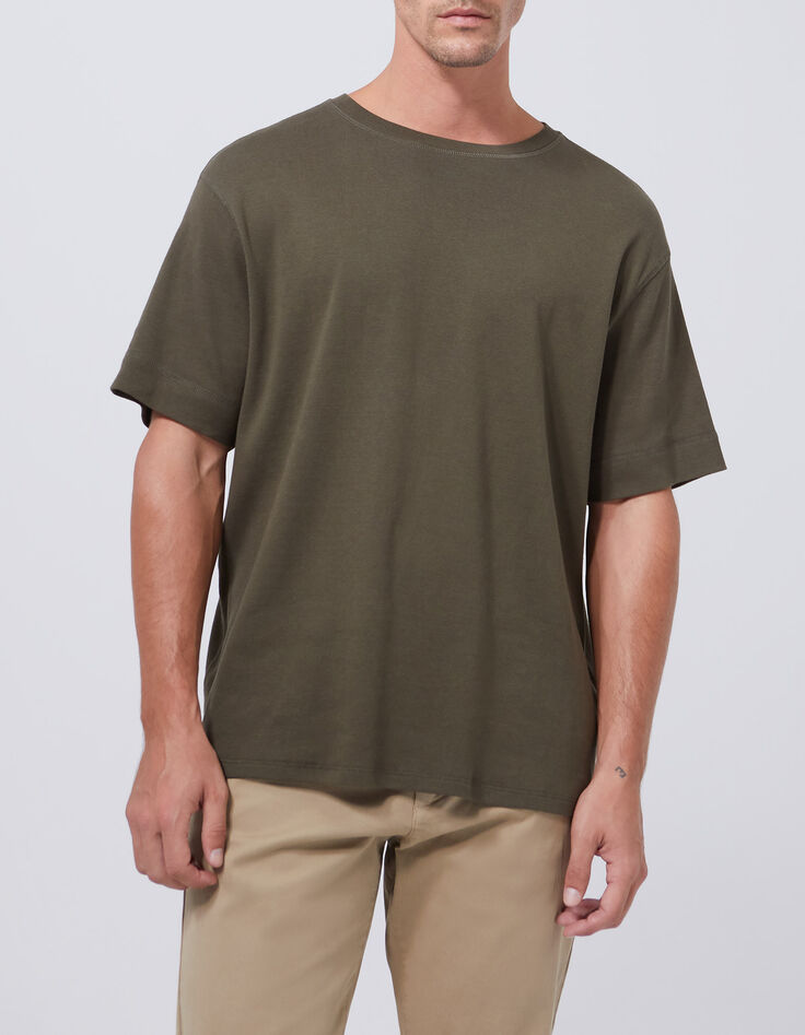 Men’s khaki cotton round neck t-shirt-1