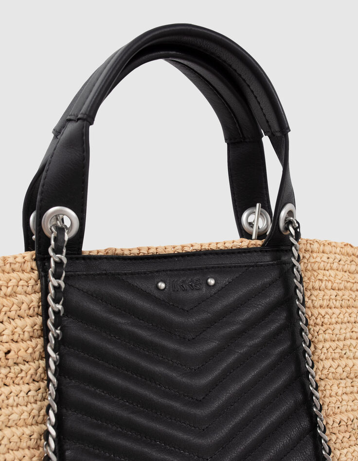 Beiger Damenkorb 1440 aus Raphiabast mit Ledertasche-5