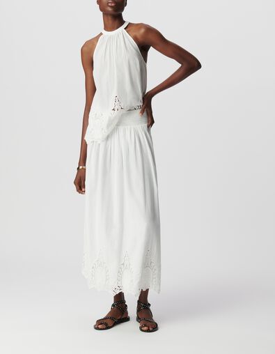 Langer wei&szlig;er Rock f&uuml;r Damen mit Spitzenstickerei - IKKS