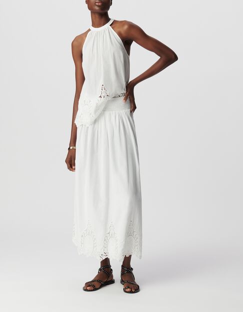 Jupe longue blanche d&eacute;cor broderie dentelle Femme - IKKS