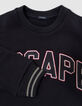 Boys’ black sweatshirt with embroidered corduroy slogan-3