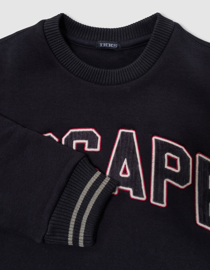 Boys’ black sweatshirt with embroidered corduroy slogan-3 Boys’ black sweatshirt with embroidered corduroy slogan-3