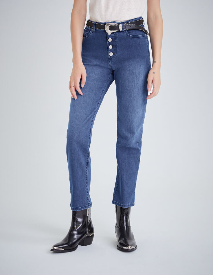 Jean droit bleu taille haute cropped effet sculpt up Femme-1