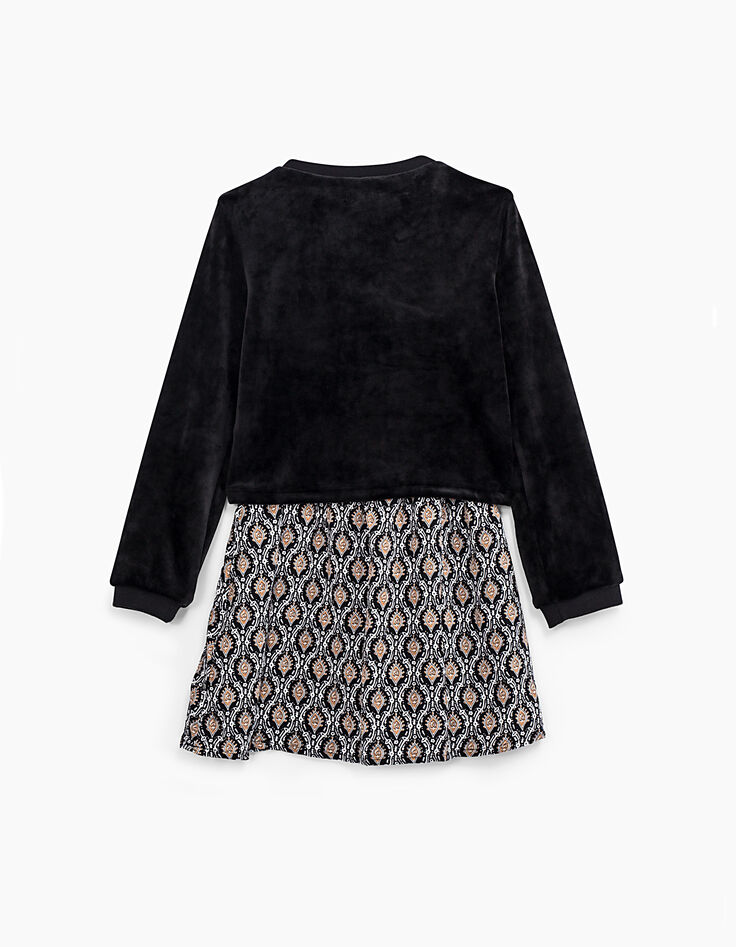 Zwarte 2-in-1 jurk met kasjmierprint en sweater meisjes-4