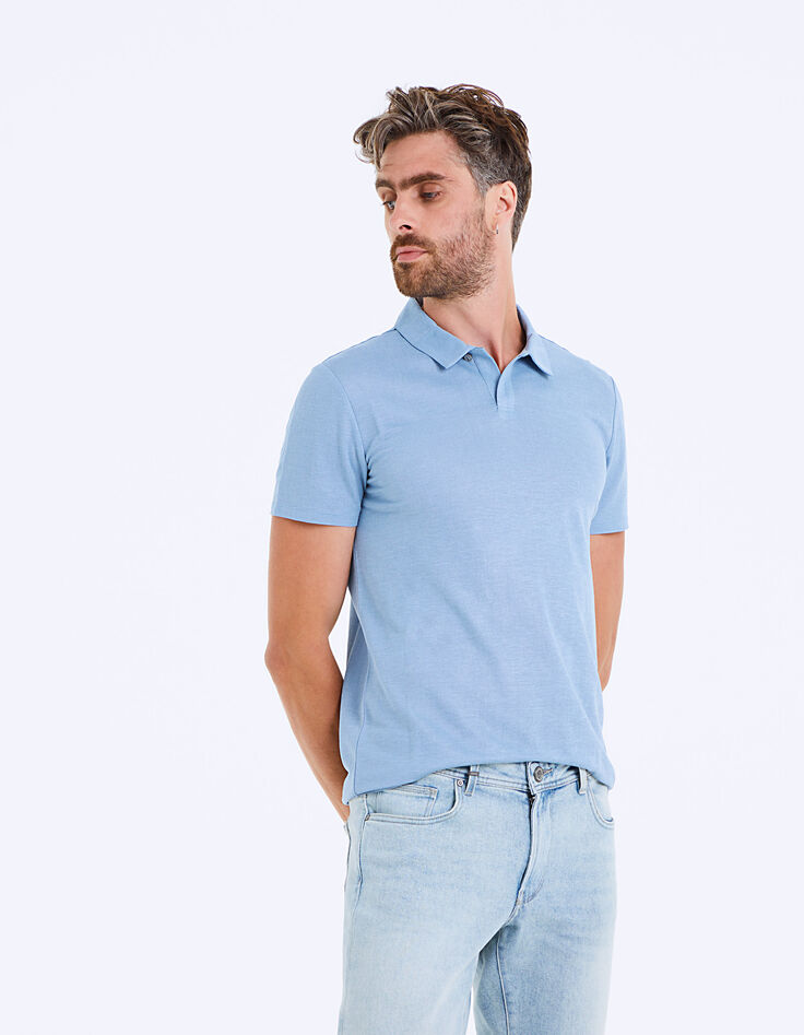 Polo azul stone de viscosa para Hombre-2