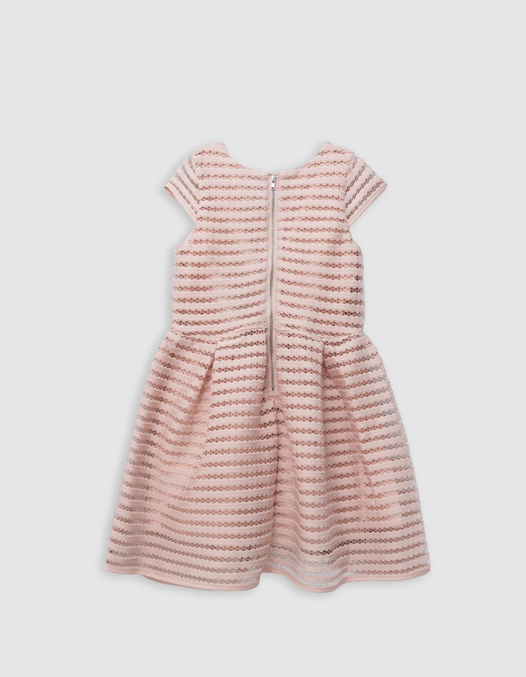 Pink skater dress with openwork lace stripes for girl-3