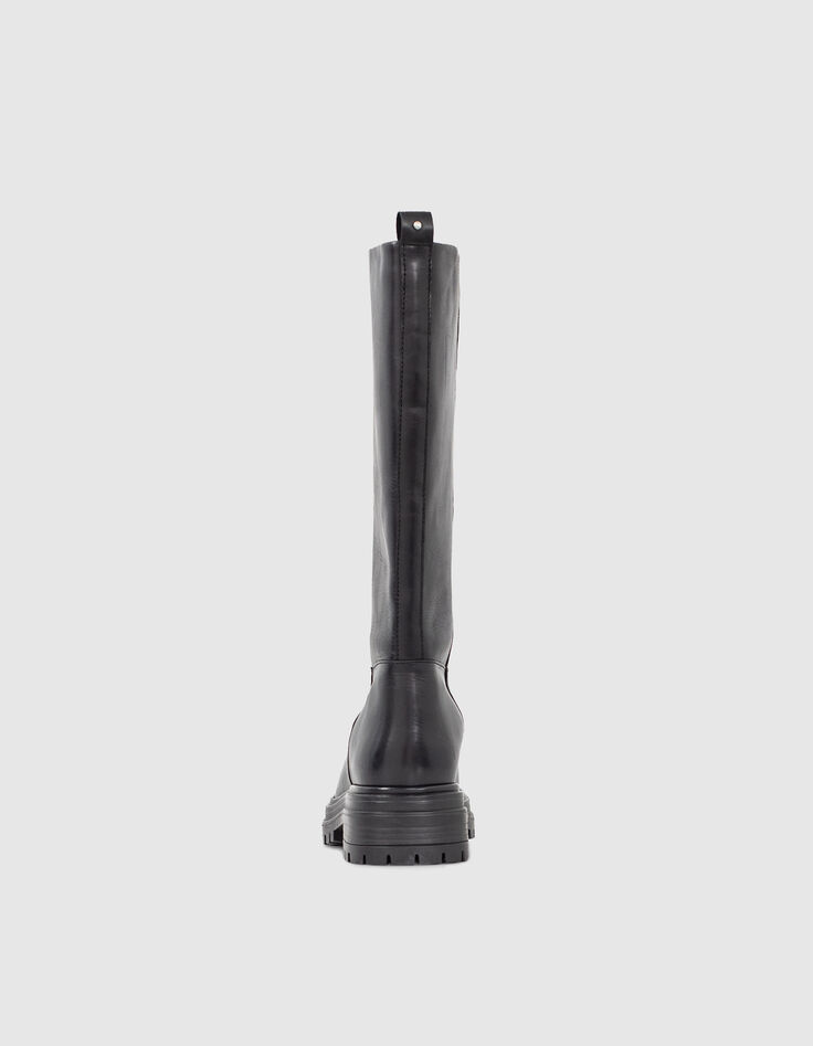 Botas altas piel negras suela dentada mujer-3