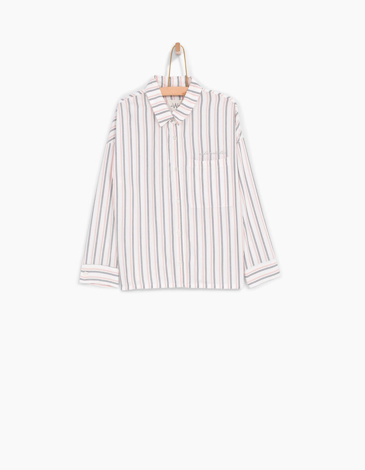 Chemise blanche à rayures marine et rose fille-2