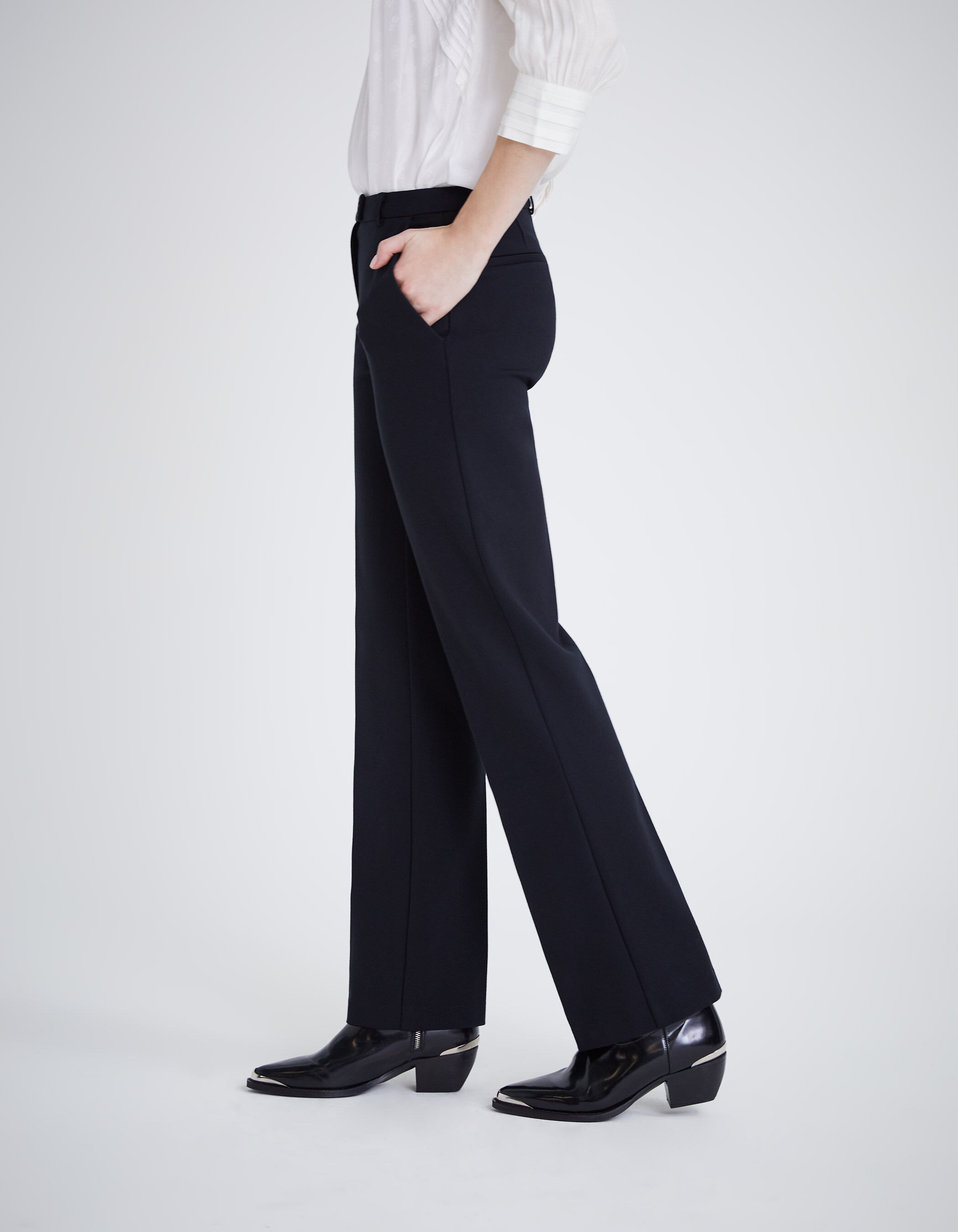 Pantalon marine en maille rayures tennis Femme